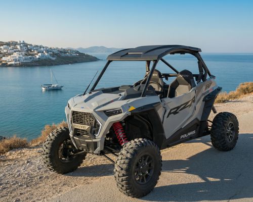 Polaris 1000cc rental in Milos. Coastal views & Aegean vibes.